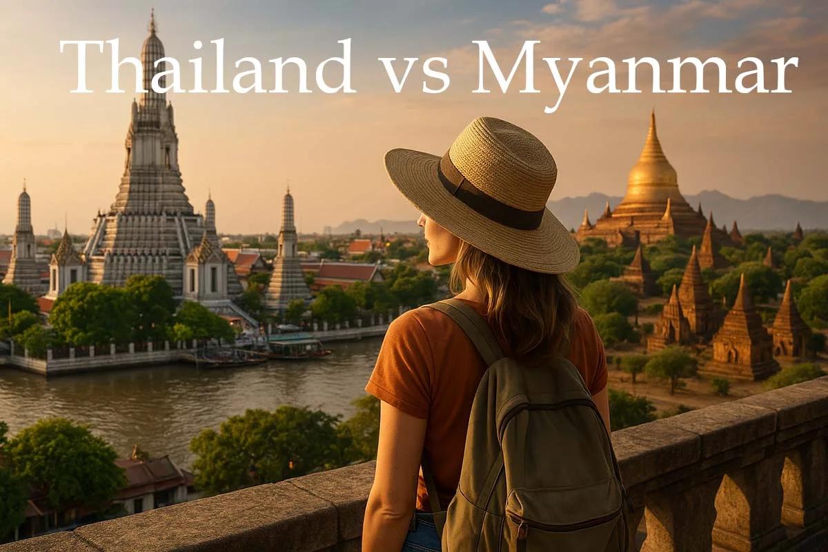 Tourist looking at temple in Thailand